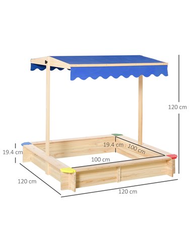 Outsunny Kids Wooden Sandpit Children Cabana Square Sandbox Outdoor Backyard Playset Play Station Adjustable Canopy Bench Seat 1
