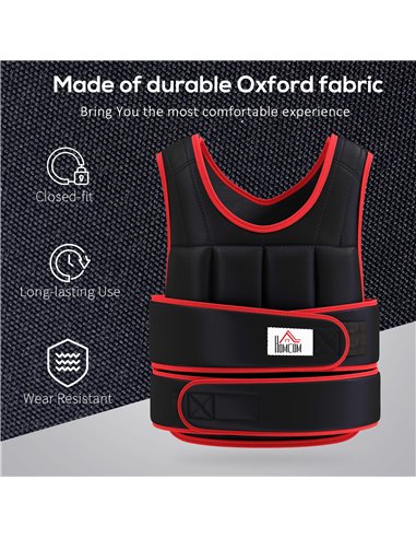 HOMCOM 20kg Metal Sand Weight Adjustable Unisex Trainer Vest Black/Red A93-042V02