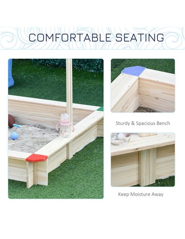 Outsunny Kids Wooden Sandpit Children Cabana Square Sandbox Outdoor Backyard Playset Play Station Adjustable Canopy Bench Seat 1
