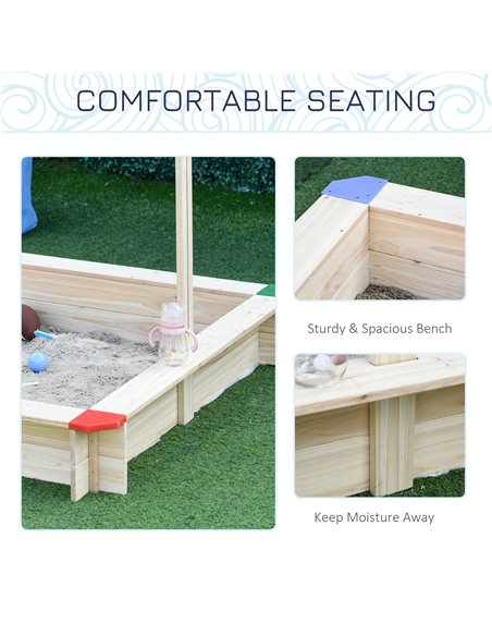 Outsunny Kids Wooden Sandpit Children Cabana Square Sandbox Outdoor Backyard Playset Play Station Adjustable Canopy Bench Seat 1 - pic 9075 | FastDaddyshop