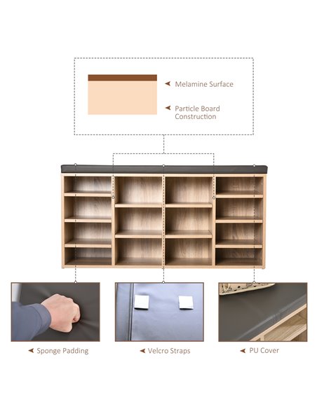 HOMCOM Multi-Storage Shoe Rack w/ 14 Compartments Cushion Moving Shelves Solid Frame Foot Pads Home Office Tidy Organisation Boo - pic 90753 | FastDaddyshop