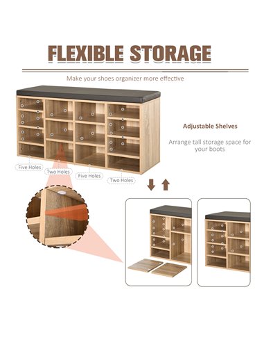 HOMCOM Multi-Storage Shoe Rack w/ 14 Compartments Cushion Moving Shelves Solid Frame Foot Pads Home Office Tidy Organisation Boo