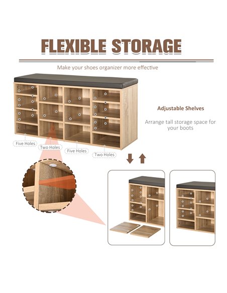 HOMCOM Multi-Storage Shoe Rack w/ 14 Compartments Cushion Moving Shelves Solid Frame Foot Pads Home Office Tidy Organisation Boo - pic 90754 | FastDaddyshop