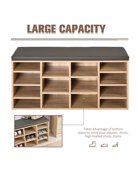 HOMCOM Multi-Storage Shoe Rack w/ 14 Compartments Cushion Moving Shelves Solid Frame Foot Pads Home Office Tidy Organisation Boo - pic 90755 | FastDaddyshop