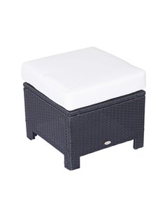 Outsunny Waterproof Rattan Footstool Wicker Ottoman with Padded Seat Cushion Outdoor Patio Furniture for Backyard Garden Poolsid