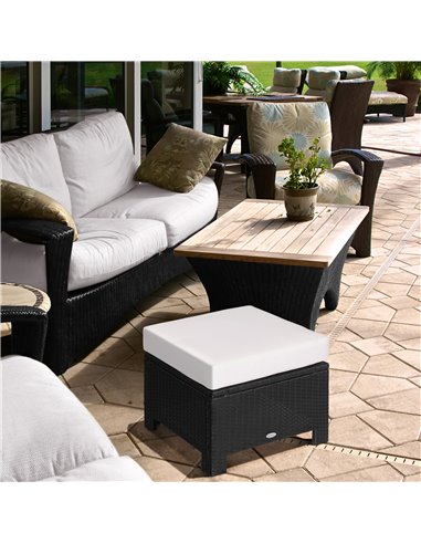 Outsunny Waterproof Rattan Footstool Wicker Ottoman with Padded Seat Cushion Outdoor Patio Furniture for Backyard Garden Poolsid