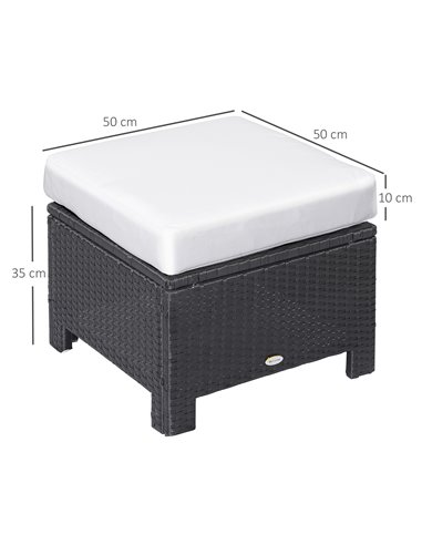 Outsunny Waterproof Rattan Footstool Wicker Ottoman with Padded Seat Cushion Outdoor Patio Furniture for Backyard Garden Poolsid