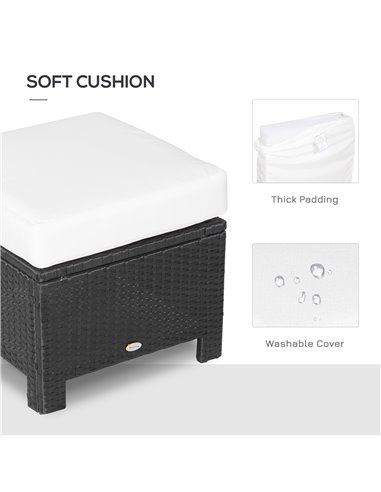 Outsunny Waterproof Rattan Footstool Wicker Ottoman with Padded Seat Cushion Outdoor Patio Furniture for Backyard Garden Poolsid