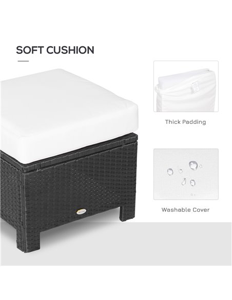 Outsunny Waterproof Rattan Footstool Wicker Ottoman with Padded Seat Cushion Outdoor Patio Furniture for Backyard Garden Poolsid - pic 90816 | FastDaddyshop