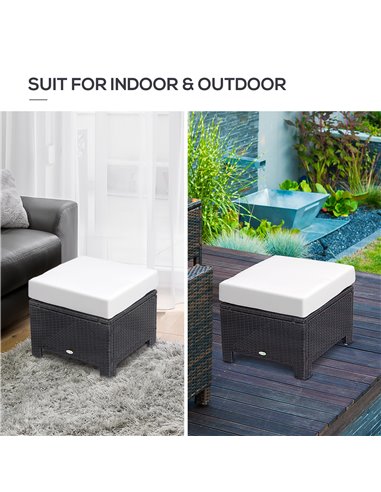 Outsunny Waterproof Rattan Footstool Wicker Ottoman with Padded Seat Cushion Outdoor Patio Furniture for Backyard Garden Poolsid