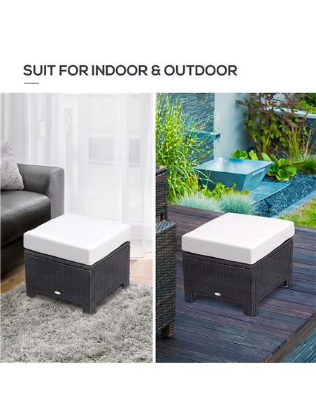 Outsunny Waterproof Rattan Footstool Wicker Ottoman with Padded Seat Cushion Outdoor Patio Furniture for Backyard Garden Poolsid - pic 90817 | FastDaddyshop