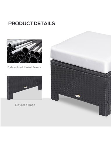 Outsunny Waterproof Rattan Footstool Wicker Ottoman with Padded Seat Cushion Outdoor Patio Furniture for Backyard Garden Poolsid