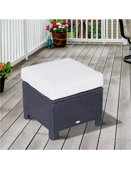 Outsunny Waterproof Rattan Footstool Wicker Ottoman with Padded Seat Cushion Outdoor Patio Furniture for Backyard Garden Poolsid - pic 90819 | FastDaddyshop