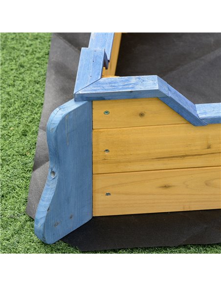 Outsunny Kids Wooden Sandpit Children Sandbox Pirate Ship Sandboat Outdoor Backyard Playset Play Station w/ Bench Bottom Liner - pic 9087 | FastDaddyshop