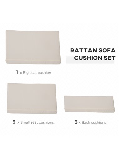 Outsunny Outdoor Cushion Pad Set for Rattan Furniture, 7 Piece Garden Furniture Cushions, Patio Conversation Set Cushions, Light