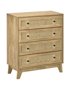 HOMCOM Storage Cabinet, 4-Drawer Unit with Rattan Element for Bedroom, Living Room, 80cmx35cmx95cm, Wood Effect 831-602V00ND