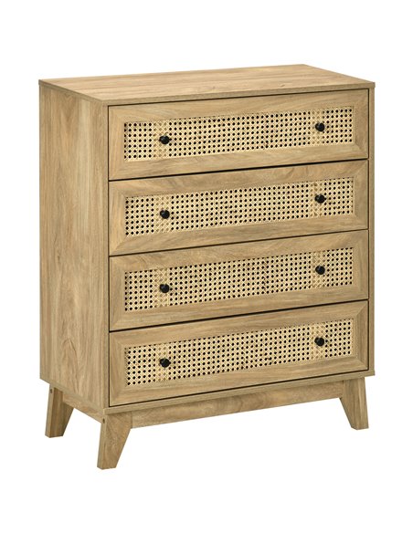 HOMCOM Storage Cabinet, 4-Drawer Unit with Rattan Element for Bedroom, Living Room, 80cmx35cmx95cm, Wood Effect 831-602V00ND - pic 90902 | FastDaddyshop