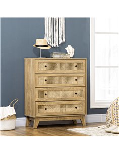 HOMCOM Storage Cabinet, 4-Drawer Unit with Rattan Element for Bedroom, Living Room, 80cmx35cmx95cm, Wood Effect 831-602V00ND 2