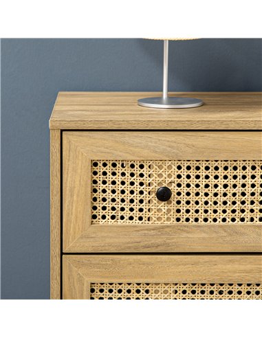 HOMCOM Storage Cabinet, 4-Drawer Unit with Rattan Element for Bedroom, Living Room, 80cmx35cmx95cm, Wood Effect 831-602V00ND