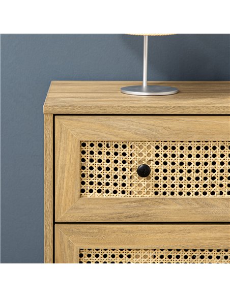 HOMCOM Storage Cabinet, 4-Drawer Unit with Rattan Element for Bedroom, Living Room, 80cmx35cmx95cm, Wood Effect 831-602V00ND - pic 90908 | FastDaddyshop