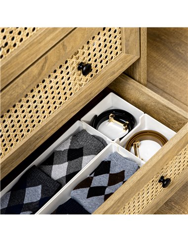 HOMCOM Storage Cabinet, 4-Drawer Unit with Rattan Element for Bedroom, Living Room, 80cmx35cmx95cm, Wood Effect 831-602V00ND