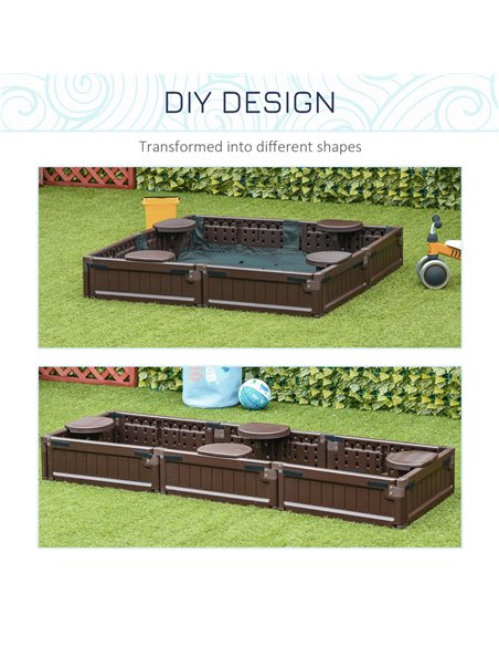Outsunny Kids Outdoor Sandbox w/ Waterproof Oxford Canopy Bottom Fabric Liner Children Playset for 3-12 years old Backyard Brown - pic 9091 | FastDaddyshop