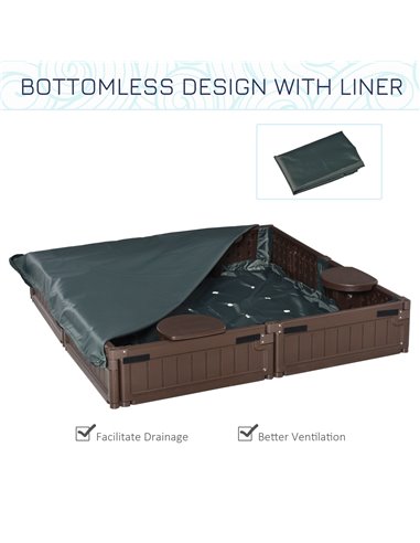 Outsunny Kids Outdoor Sandbox w/ Waterproof Oxford Canopy Bottom Fabric Liner Children Playset for 3-12 years old Backyard Brown