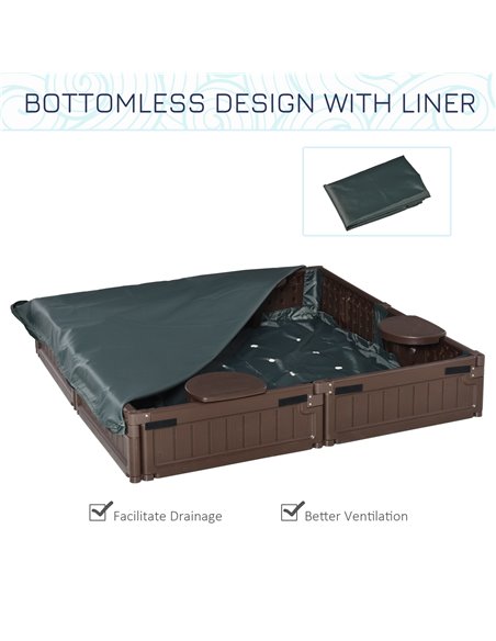 Outsunny Kids Outdoor Sandbox w/ Waterproof Oxford Canopy Bottom Fabric Liner Children Playset for 3-12 years old Backyard Brown - pic 9093 | FastDaddyshop