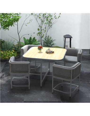 Outsunny 5 Pieces PE Rattan Dining Sets with Cushions, Space-saving Design Rattan Cube Garden Furniture with Stone Composite Boa