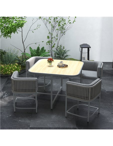 Outsunny 5 Pieces PE Rattan Dining Sets with Cushions, Space-saving Design Rattan Cube Garden Furniture with Stone Composite Boa - pic 90948 | FastDaddyshop