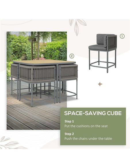 Outsunny 5 Pieces PE Rattan Dining Sets with Cushions, Space-saving Design Rattan Cube Garden Furniture with Stone Composite Boa - pic 90953 | FastDaddyshop