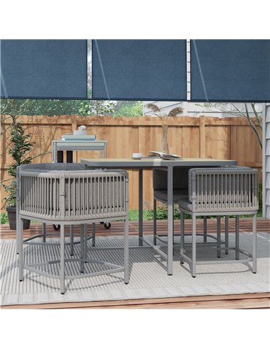 Outsunny 5 Pieces PE Rattan Dining Sets with Cushions, Space-saving Design Rattan Cube Garden Furniture with Stone Composite Boa