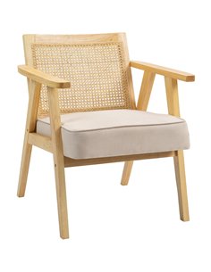 Bohemian Armchair, HOMCOM Fabric Accent Chair with Rattan Back, Rubber Wood Frame & Padded Seat Cushion, Living Room, Bedroom, O