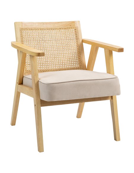 Bohemian Armchair, HOMCOM Fabric Accent Chair with Rattan Back, Rubber Wood Frame & Padded Seat Cushion, Living Room, Bedroom, O - pic 90956 | FastDaddyshop