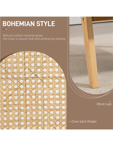 Bohemian Armchair, HOMCOM Fabric Accent Chair with Rattan Back, Rubber Wood Frame & Padded Seat Cushion, Living Room, Bedroom, O - pic 90959 | FastDaddyshop