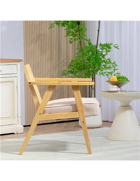 Bohemian Armchair, HOMCOM Fabric Accent Chair with Rattan Back, Rubber Wood Frame & Padded Seat Cushion, Living Room, Bedroom, O - pic 90961 | FastDaddyshop