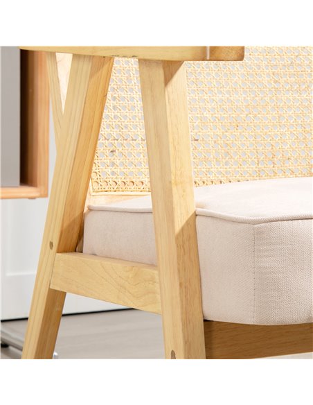 Bohemian Armchair, HOMCOM Fabric Accent Chair with Rattan Back, Rubber Wood Frame & Padded Seat Cushion, Living Room, Bedroom, O - pic 90964 | FastDaddyshop