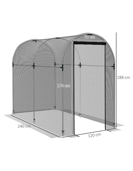 Outsunny Galvanised Steel Fruit Cage, Plant Protection Tent with Zipped Door, 1.2 x 2.4 x 1.9m, Black 84H-025V01BK - pic 90985 | FastDaddyshop
