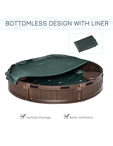 Outsunny Kids Outdoor Round Sandbox w/ Waterproof Oxford Canopy Bottom Fabric Liner Children Playset for 3-12 years old Backyard