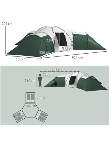 Outsunny 6-9 Man Tent with Bedrooms and Living Room, Accessories Included A20-351V00GN