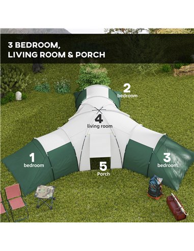 Outsunny 6-9 Man Tent with Bedrooms and Living Room, Accessories Included A20-351V00GN