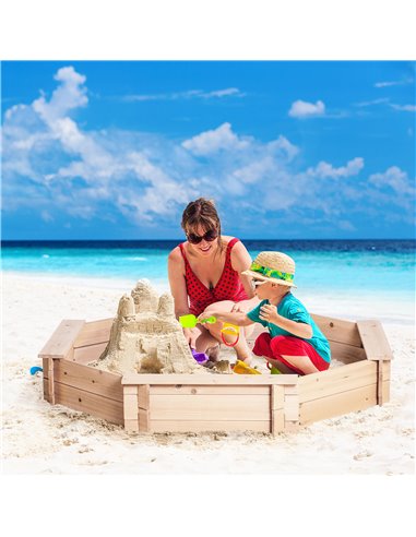 Outsunny Kids Wooden Octagon Sandbox, Outdoor Children Playset for Backyard, with polyester Cover for 3-8 years old, 139.5 x 139