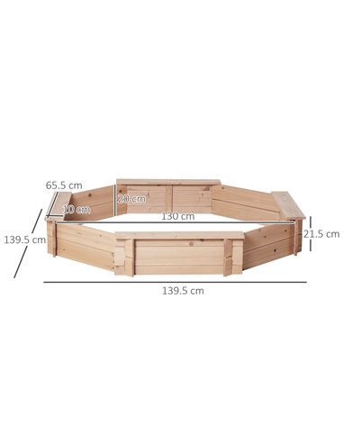 Outsunny Kids Wooden Octagon Sandbox, Outdoor Children Playset for Backyard, with polyester Cover for 3-8 years old, 139.5 x 139