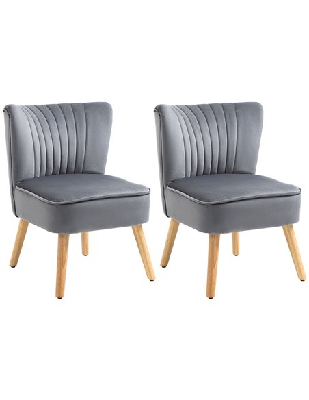 HOMCOM Velvet Armchair Duo: Tub-Style Accent Chairs with Padded Seat & Curved Back, Wooden Legs, Home Furniture, Grey 833-P060 - pic 91082 | FastDaddyshop