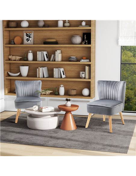 HOMCOM Velvet Armchair Duo: Tub-Style Accent Chairs with Padded Seat & Curved Back, Wooden Legs, Home Furniture, Grey 833-P060 - pic 91083 | FastDaddyshop