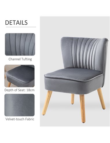 HOMCOM Velvet Armchair Duo: Tub-Style Accent Chairs with Padded Seat & Curved Back, Wooden Legs, Home Furniture, Grey 833-P060