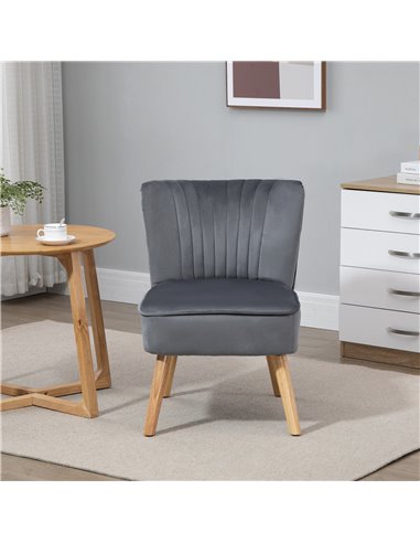 HOMCOM Velvet Armchair Duo: Tub-Style Accent Chairs with Padded Seat & Curved Back, Wooden Legs, Home Furniture, Grey 833-P060