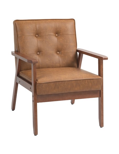 Retro-Style Accent Chair, HOMCOM Armchair with Faux Leather Seat - Brown 833-664V72BN - pic 91091 | FastDaddyshop