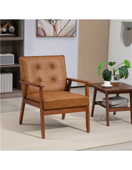 Retro-Style Accent Chair, HOMCOM Armchair with Faux Leather Seat - Brown 833-664V72BN - pic 91092 | FastDaddyshop