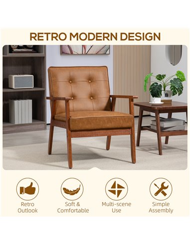 Retro-Style Accent Chair, HOMCOM Armchair with Faux Leather Seat - Brown 833-664V72BN